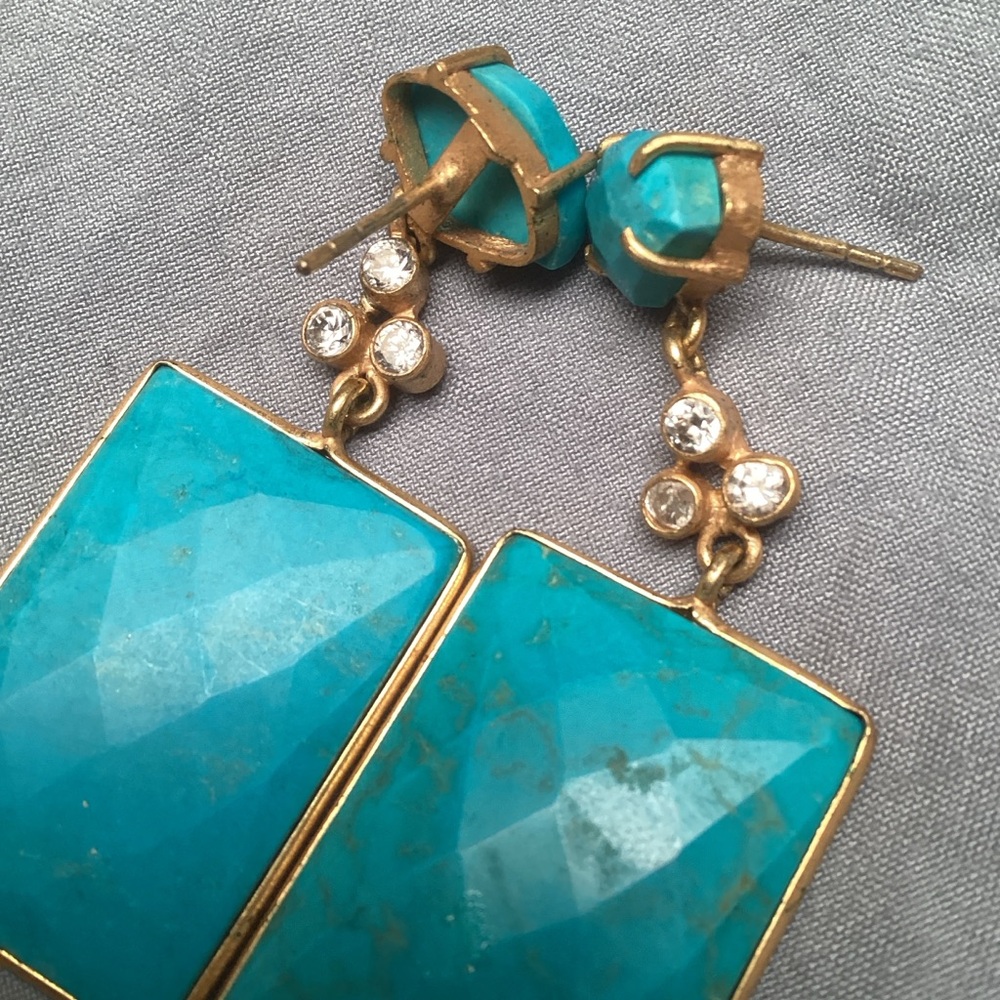 Vintage Elegant Gold, and small Diamond  Turquoise drop Earrings
